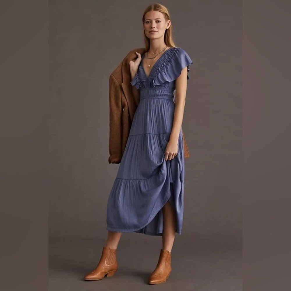 By Anthropologie Ruffled Tiered Midi Dress PERFECT SPRING/SUMMER DRESS